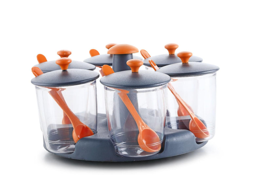 360 Degree Revolving Pickle Jar Set For Dining Table - 6 Pcs 300ml
