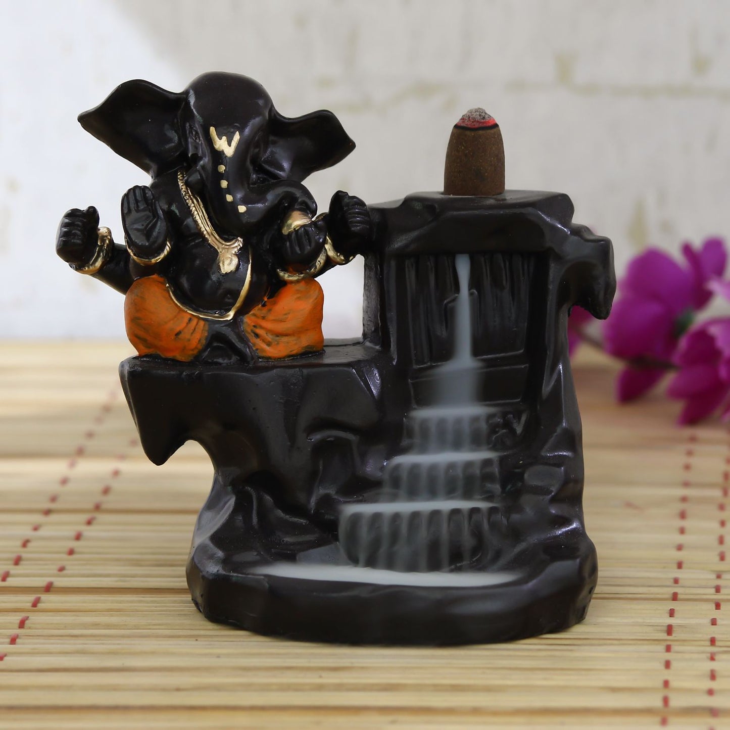 Decorative Orange Ganesha Backflow Incense Burner with 10 Cones