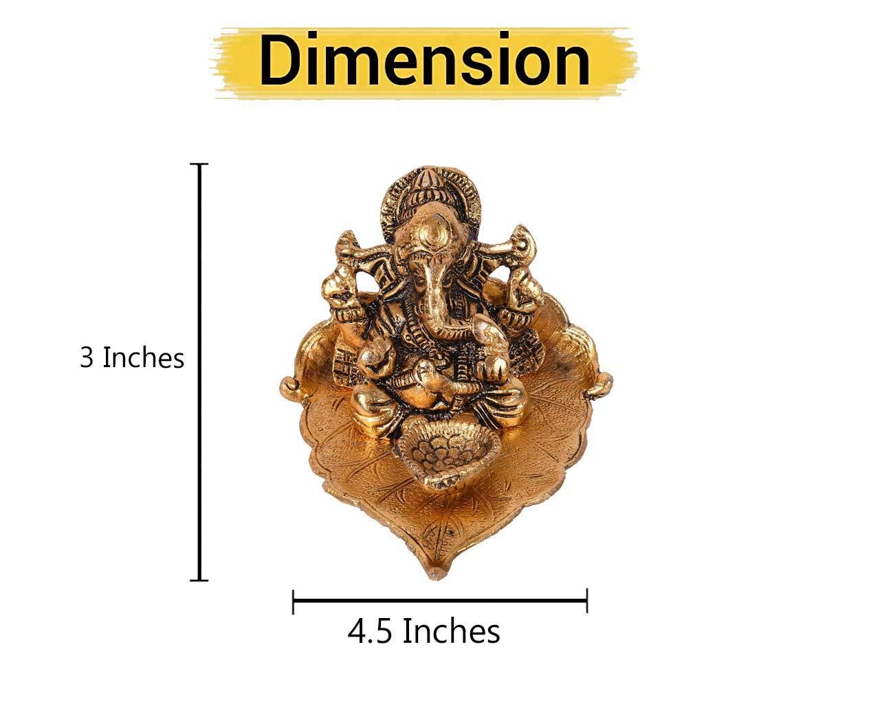 Metal Lord Ganesha on Leaf Idol with Diya