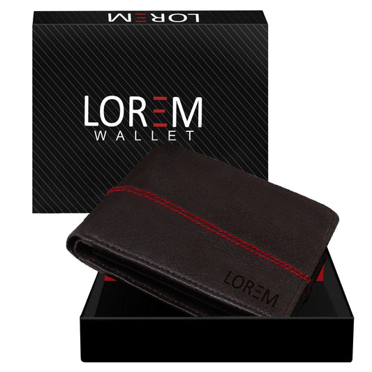 LOREM Brown Out Color Stitching Bi-Fold Faux Leather 4 ATM Card Slots Wallet For Men