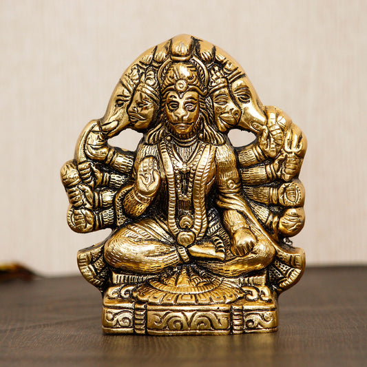 Golden Panchmukhi Hanuman Metal Showpiece