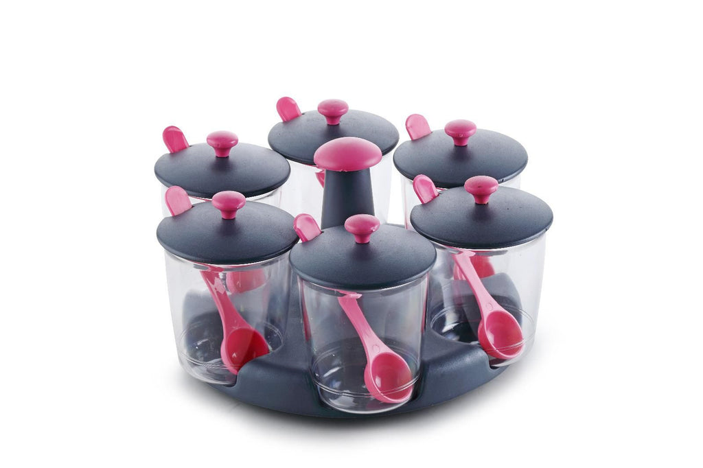 360 Degree Revolving Pickle Jar Set For Dining Table - 6 Pcs 300ml