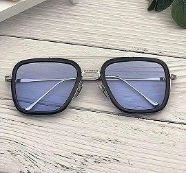 Unisex blue silver retro square sunglasses