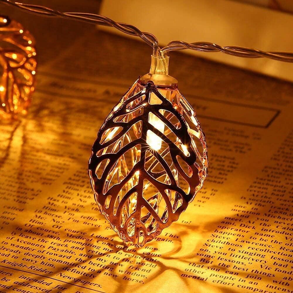 Metal Tree Leaf Shape Decorative LED Fairy String Starry Lights 14 2D Leaf