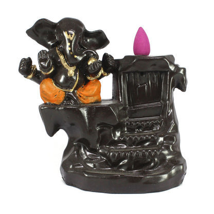 Decorative Orange Ganesha Backflow Incense Burner with 10 Cones