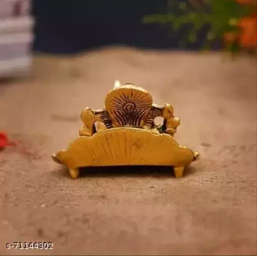 Metal Lord Ganesha on Leaf Idol with Diya